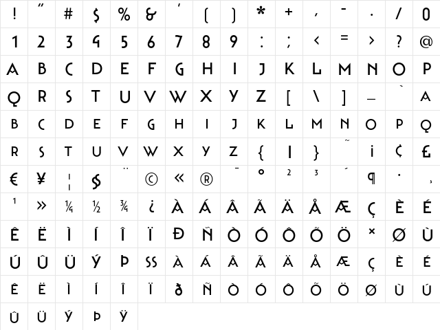 Bahnhof Regular Regular  glyph index