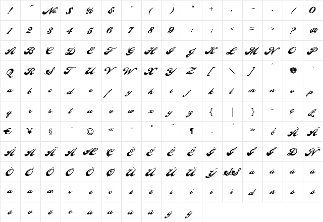 LHF Pilsner Regular  glyph index