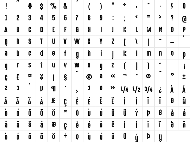 HighVoltage Rough Regular  glyph index