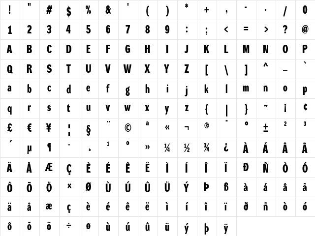 DynaGrotesk DC Bold  glyph index