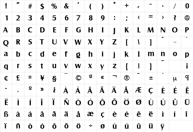 Salzburg-Serial Bold  glyph index