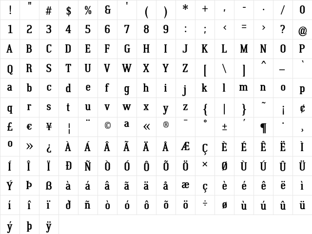 Krasivyi Bold  glyph index