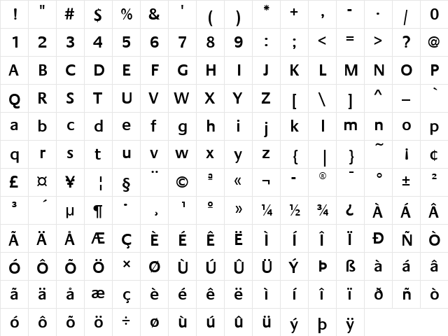 Praxis LT Semibold Regular  glyph index