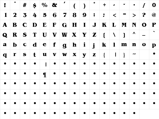 QTBengal Bold  glyph index