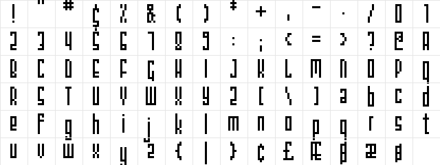 Bromen Regular  glyph index