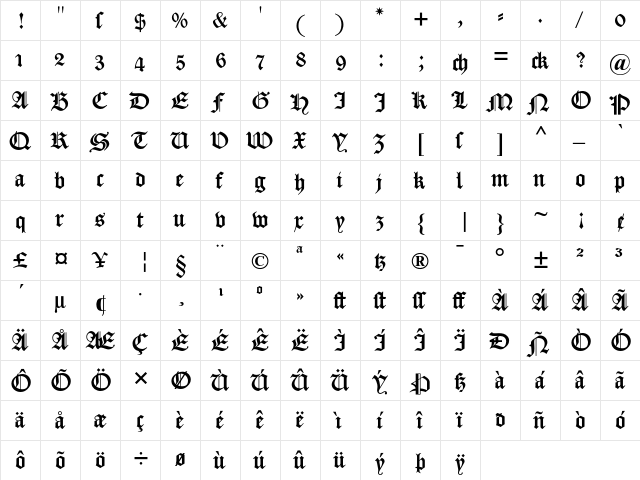 DS CaslonGotischOsF Regular  glyph index