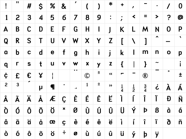 Tin Doghouse Regular  glyph index