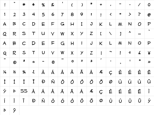 Mufferaw Regular  glyph index
