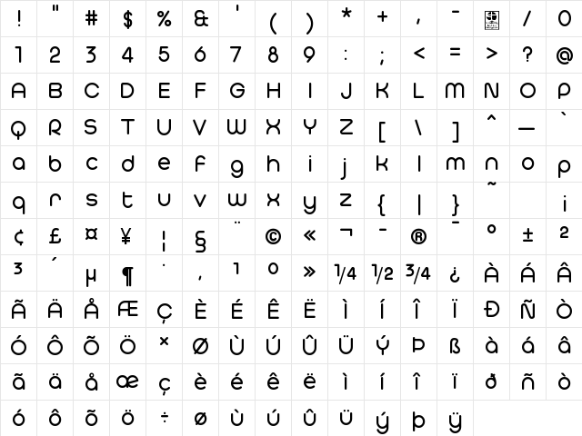 Typo Hoop Demo Regular  glyph index