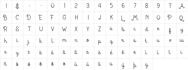 Huruf Miranti Regular  glyph index