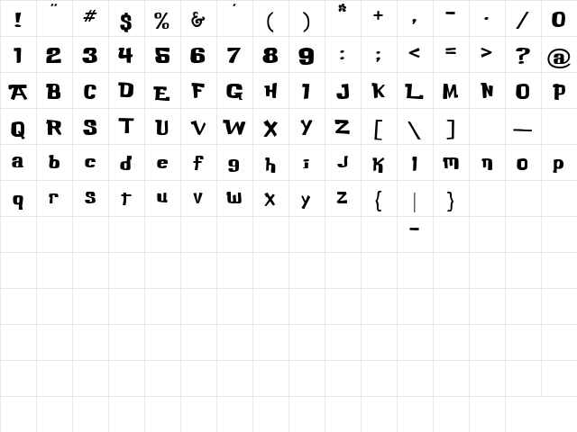 Buka Bird Regular  glyph index