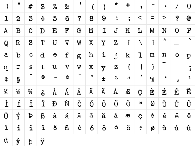 Gabriele Black Ribbon FG Regular  glyph index