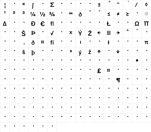 BauLF-MediumExpert Regular  glyph index