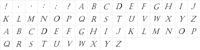Carmens-Italic Italic  glyph index
