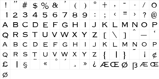 Engraver-Light Regular  glyph index