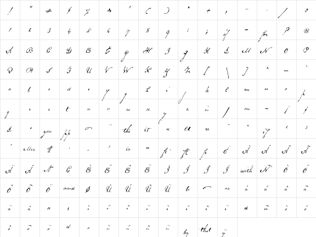 SchoonerScript Regular  glyph index
