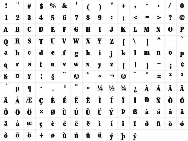ITC Cheltenham Ultra Condensed  glyph index