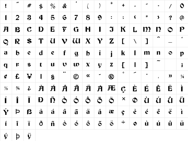 Brandywine Normal  glyph index