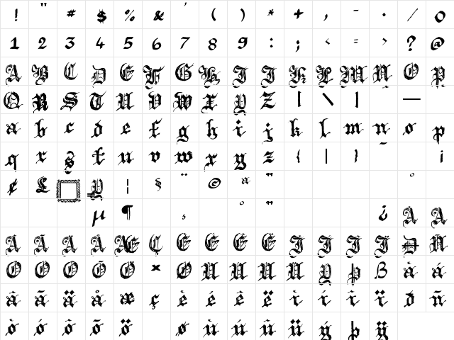 Argor Brujsh Scaqh Regular  glyph index