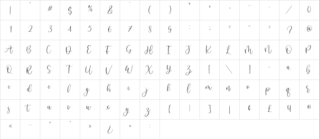 Sweet Lavender Regular  glyph index