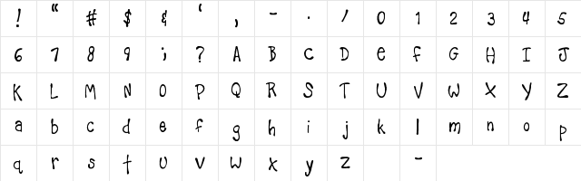 Teacher's Pet Regular  glyph index