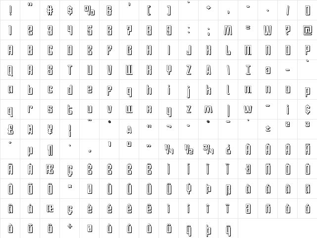 Darklighter 3D Regular  glyph index