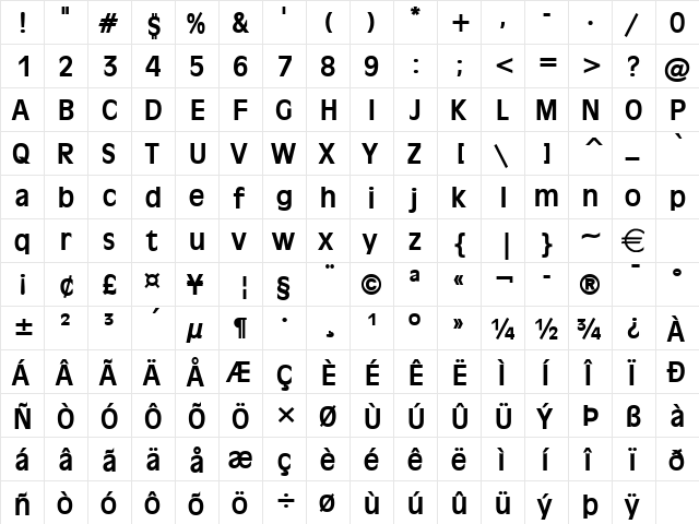 Antiqua101 BoldItalic  glyph index