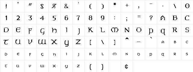 PC Eire Medium  glyph index
