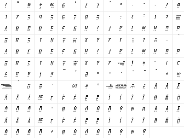 Mandalore Gradient Italic Regular  glyph index