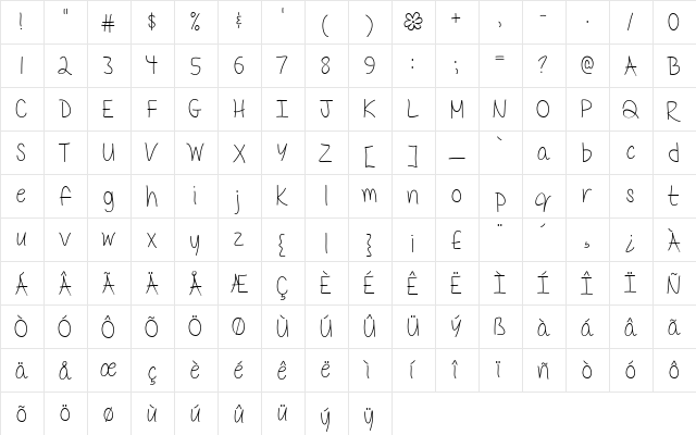 Mf Delicate Little Flower Regular  glyph index