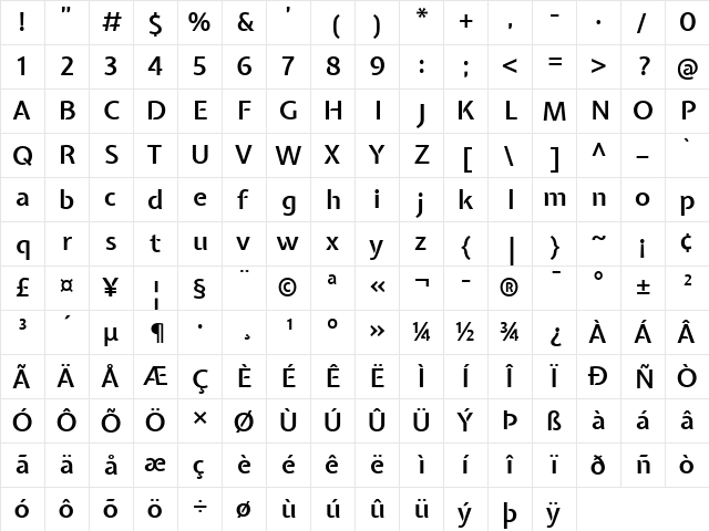 Expletus Sans SemiBold  glyph index