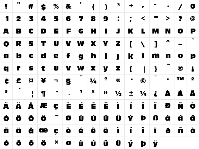 Antique Olive T Compact  glyph index