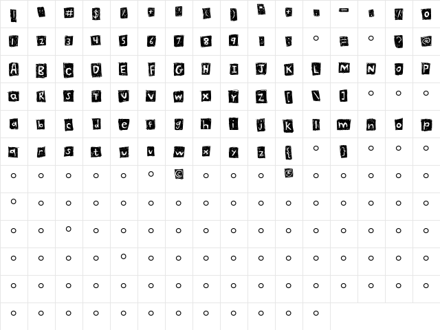 Blockhouse Regular  glyph index