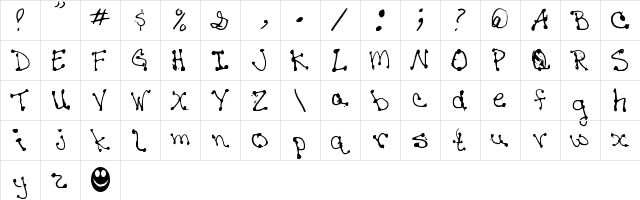 Janine's Writing Regular  glyph index