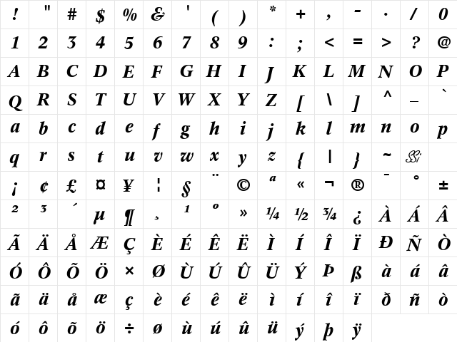 Informatics SSi Bold Italic  glyph index