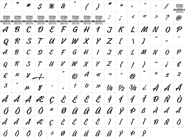 Casat Cap Light PERSONAL USE Regular  glyph index
