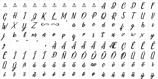 Sunset Beach Regular  glyph index