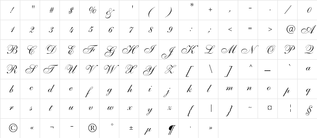 AllegroScript Italic  glyph index