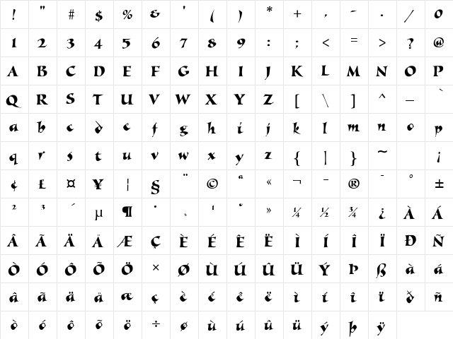 AIAlexia Medium  glyph index