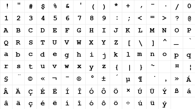 Courier New CE Bold  glyph index