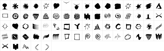 ShapesStrokebrushes Regular  glyph index