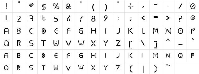 Spare Parts Regular  glyph index