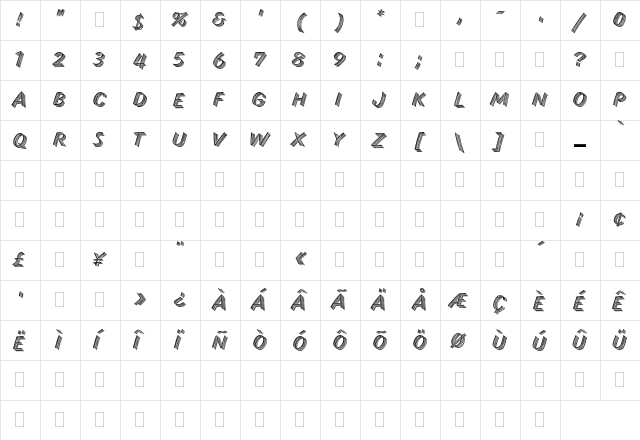 Skid Row Plain  glyph index