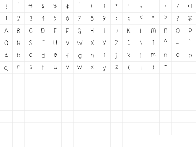 LD Youngster Regular  glyph index