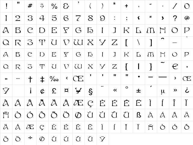 Lorient Regular  glyph index