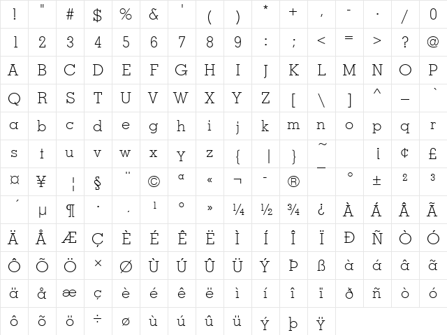 URWMoritoTExtLig Regular  glyph index