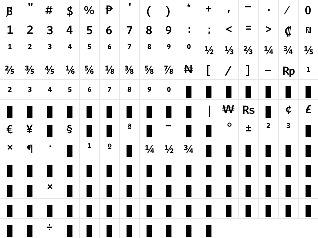 WhitneyNumeric Semibold  glyph index