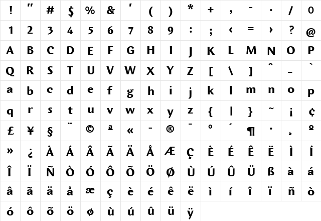 Wunderlich Bold  glyph index