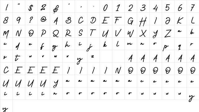Sofia More Regular  glyph index