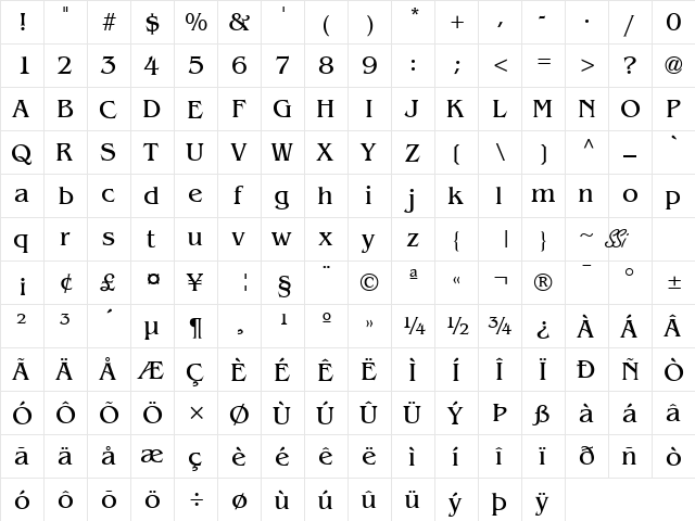 Express Deco SSi Regular  glyph index